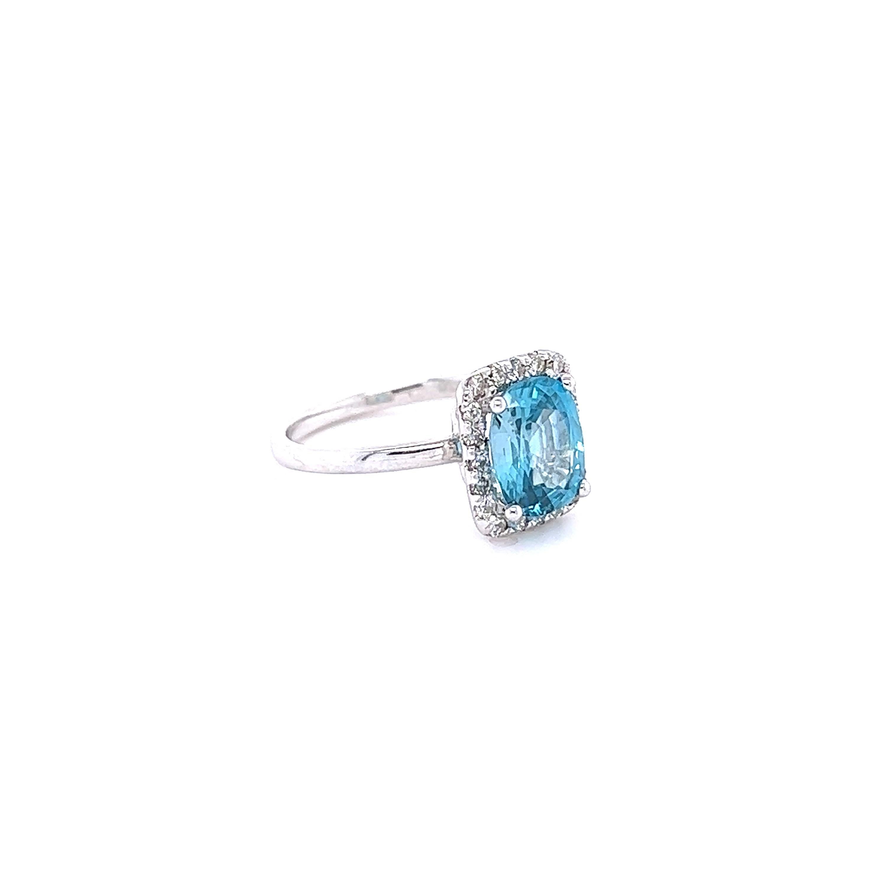 Contemporary 3.42 Carat Blue Zircon Diamond White Gold Ring For Sale