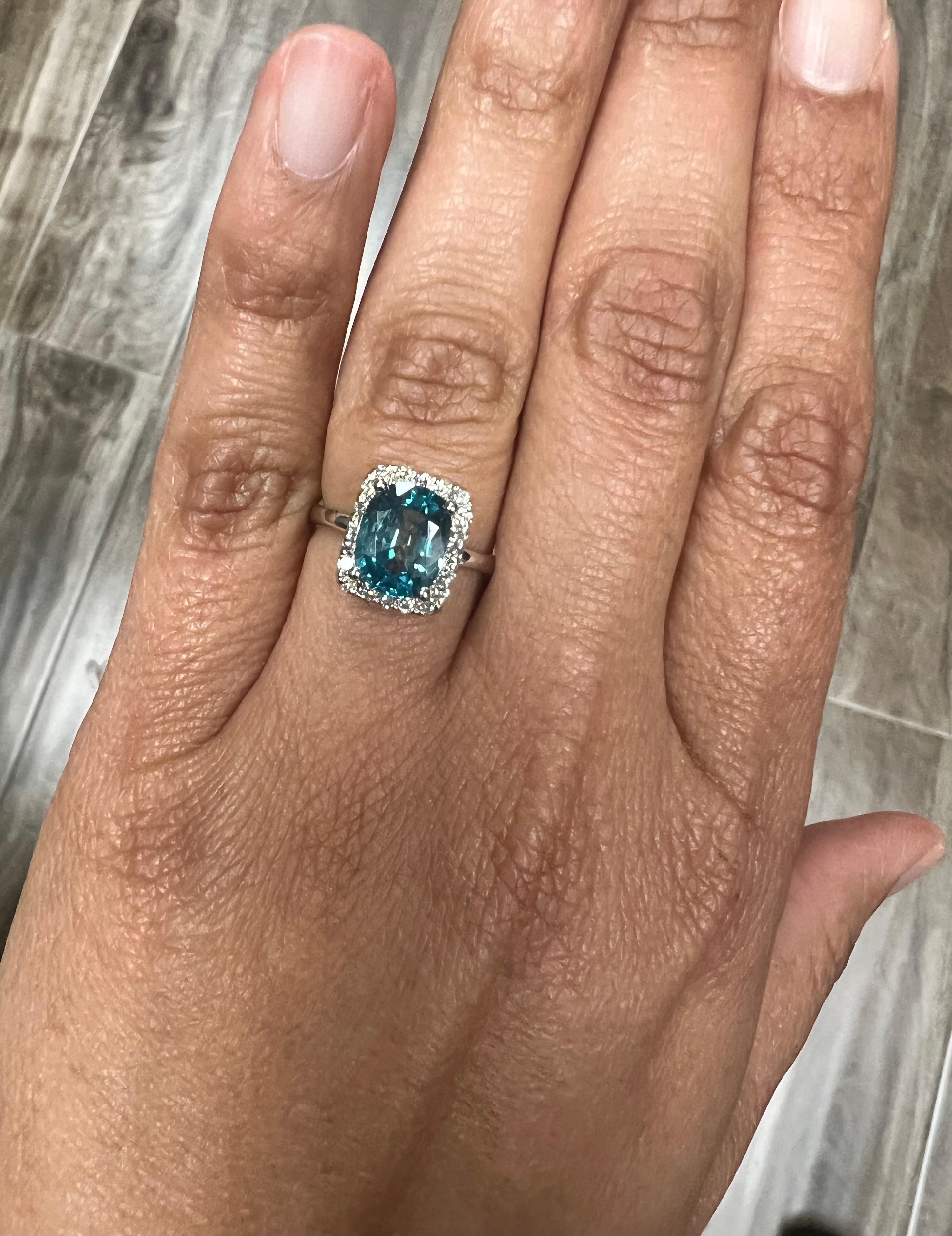 3.42 Carat Blue Zircon Diamond White Gold Ring In New Condition For Sale In Los Angeles, CA