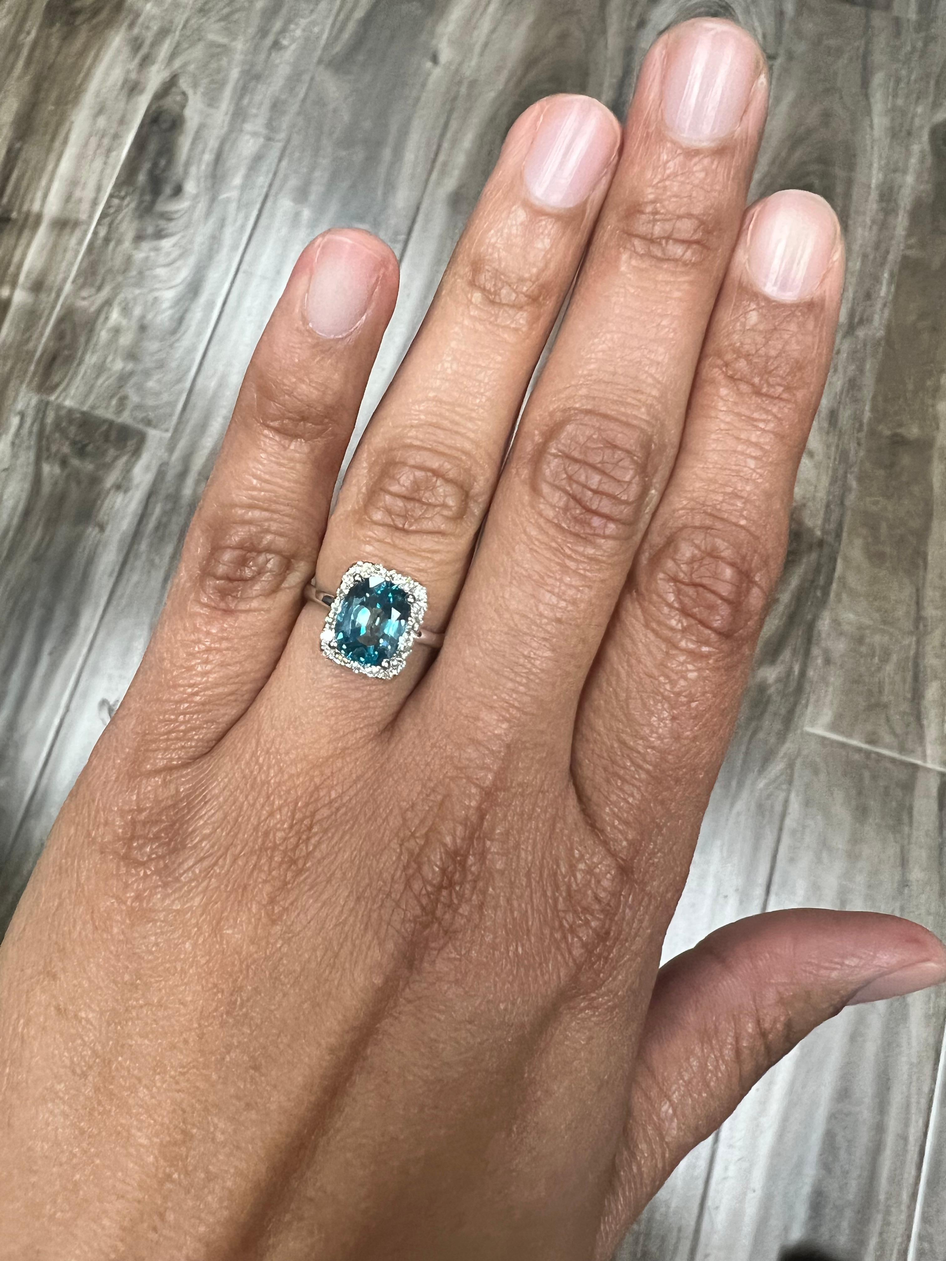 Women's 3.42 Carat Blue Zircon Diamond White Gold Ring For Sale