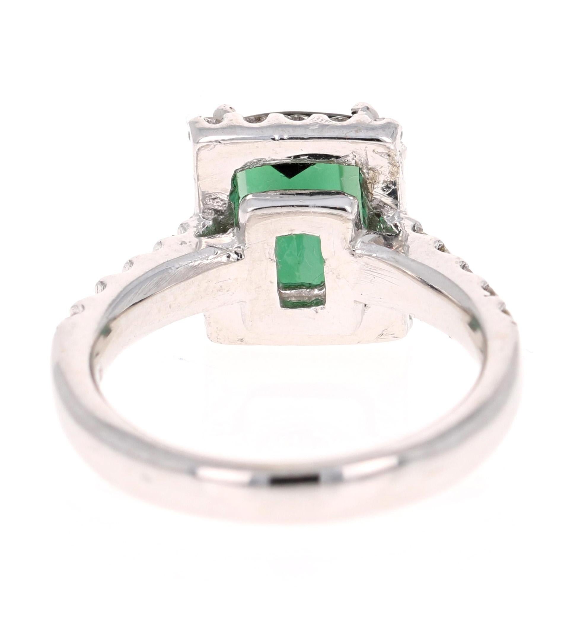 3.42 Carat Emerald Cut Green Tourmaline Diamond Cocktail Ring  In New Condition In Los Angeles, CA