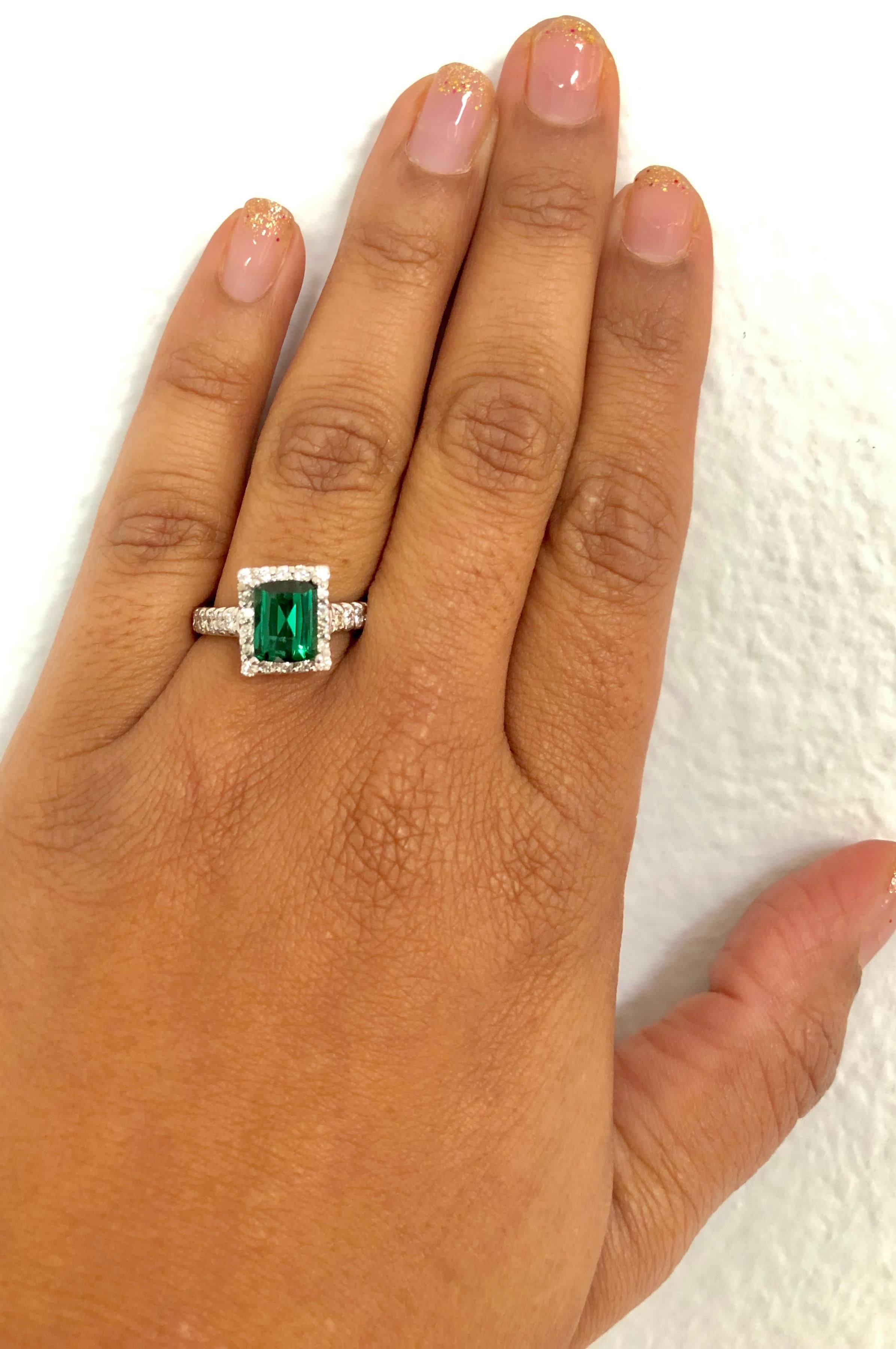 Women's 3.42 Carat Emerald Cut Green Tourmaline Diamond Cocktail Ring 