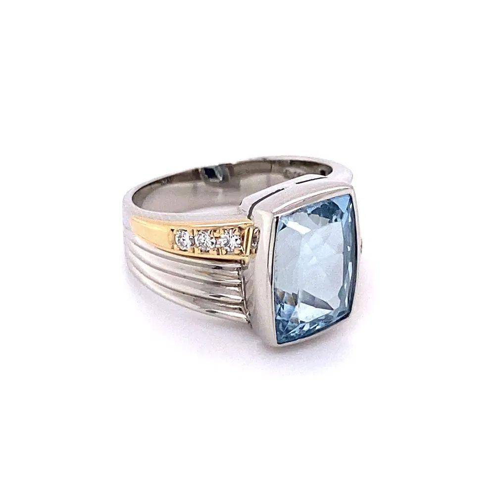Einfach schön! Fein detaillierte Fancy Aquamarin Edelstein und Diamant Platin Cocktail-Ring. In der Mitte ein sicher eingebetteter, von Hand gefasster Fancy-Aquamarin mit einem Gewicht von ca. 3,42 Karat. Akzentuiert mit Diamanten, ca. 0.14 tcw. Der
