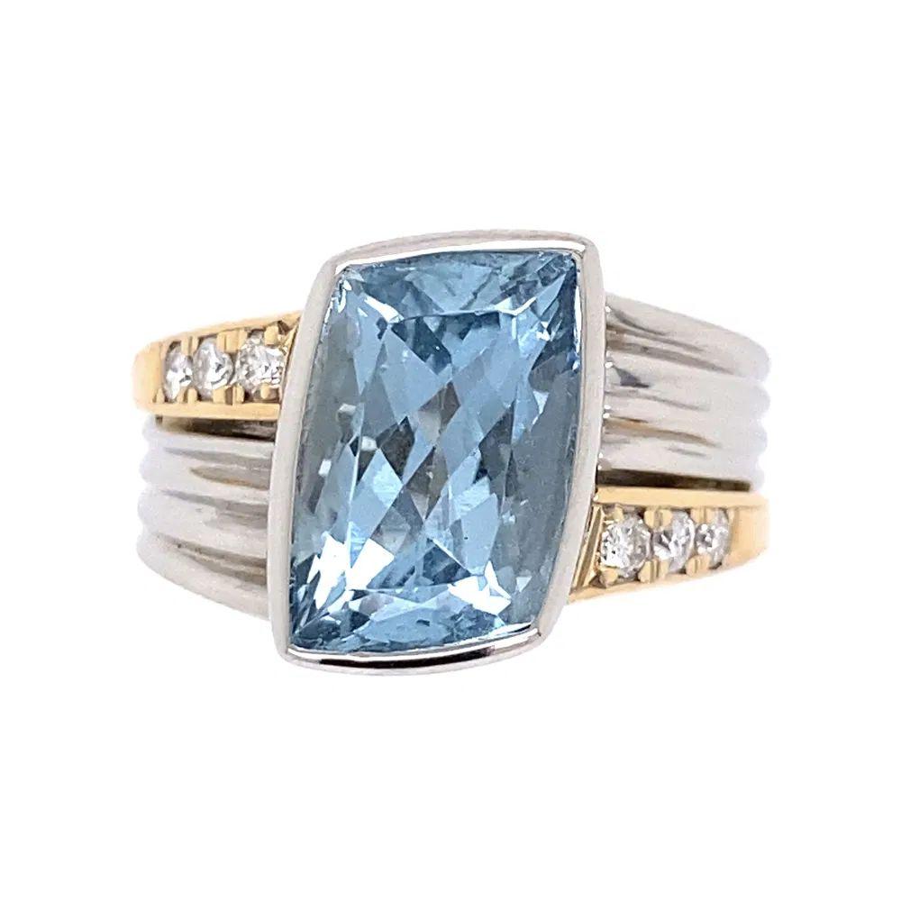 Platin-Statement-Ring mit 3,42 Karat Fancy Aquamarin und Diamant (Gemischter Schliff) im Angebot