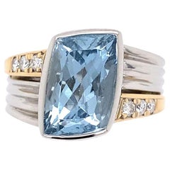 3.42 Carat Fancy Aquamarine and Diamond Platinum Statement Ring