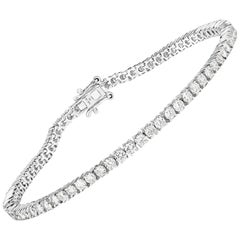 3.42 Carat Genuine White Diamond 14 Karat White Gold Tennis Bracelet