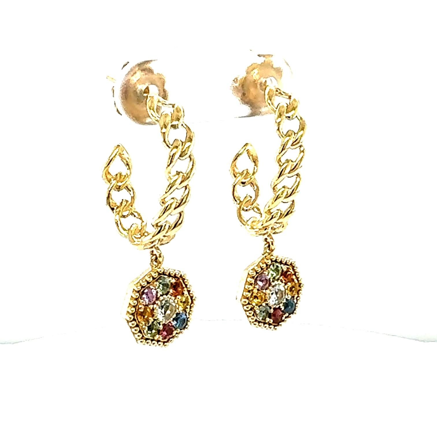 Contemporary 3.42 Carat Sapphire Yellow Gold Drop Earrings For Sale