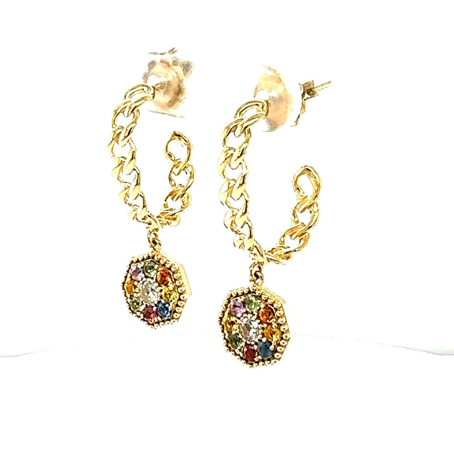 Round Cut 3.42 Carat Sapphire Yellow Gold Drop Earrings For Sale