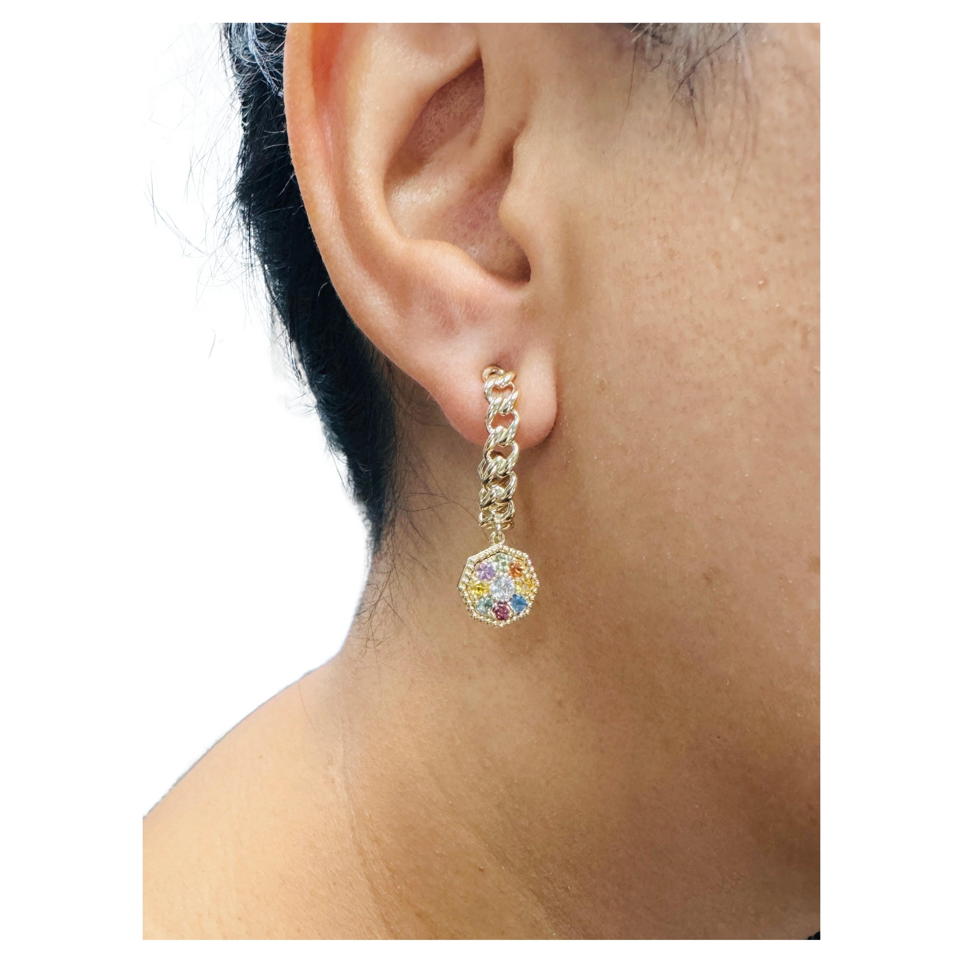 Boucles d'oreilles pendantes en or jaune saphir 3,42 carats Pour femmes en vente