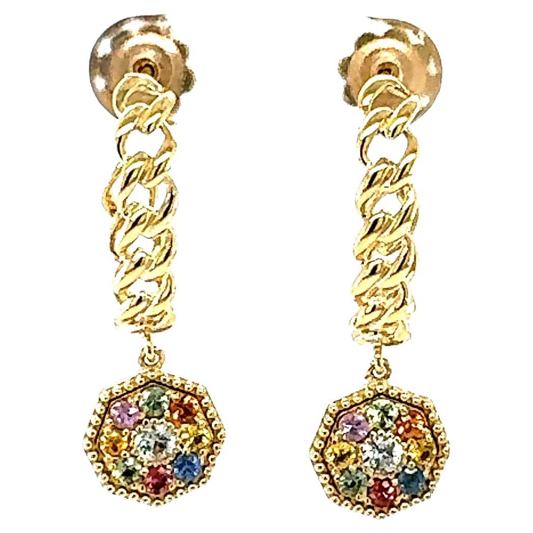 Boucles d'oreilles pendantes en or jaune saphir 3,42 carats en vente