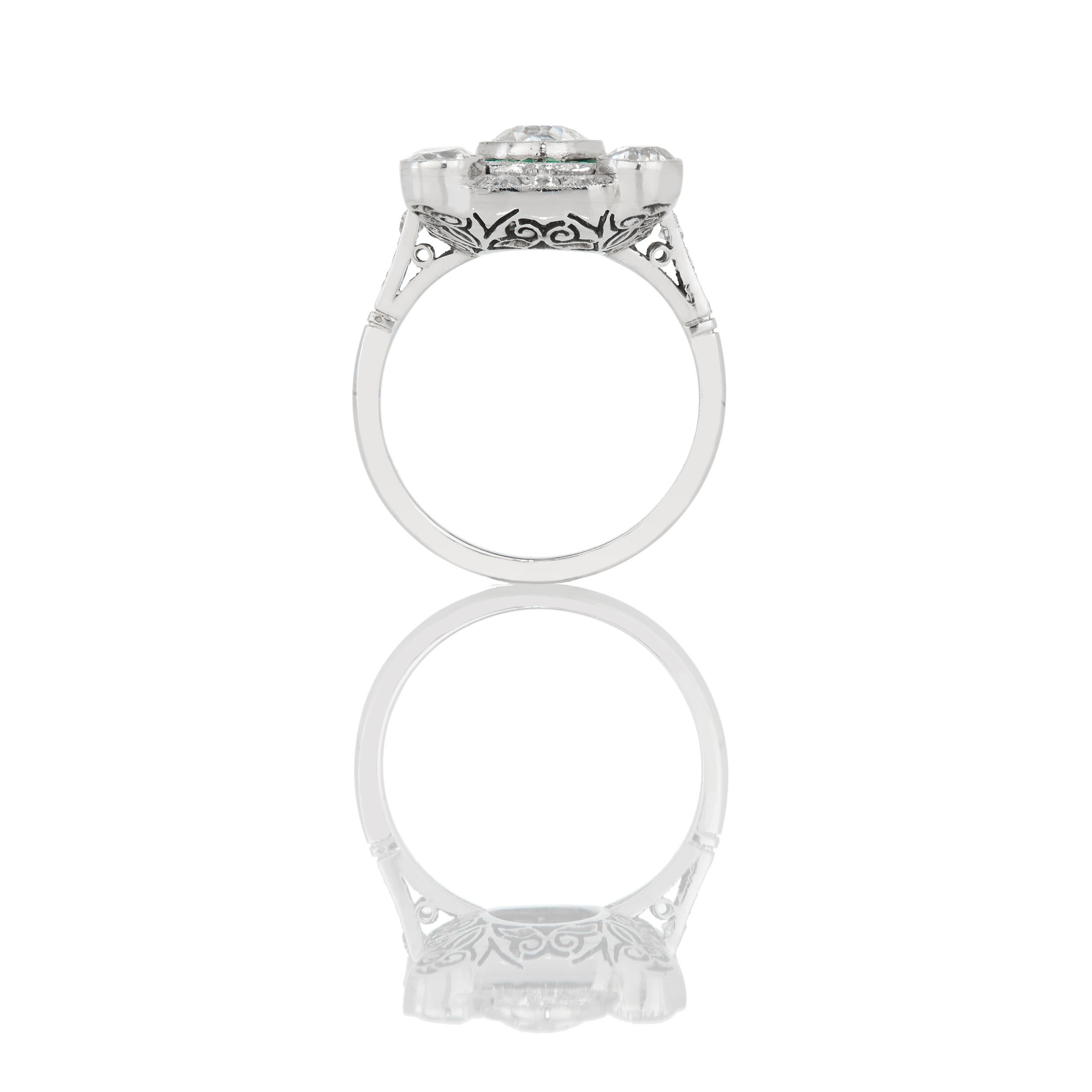 3,42 Karat Art Deco Smaragd und 3,42 Karat Diamant Ring in Platin (Art déco) im Angebot