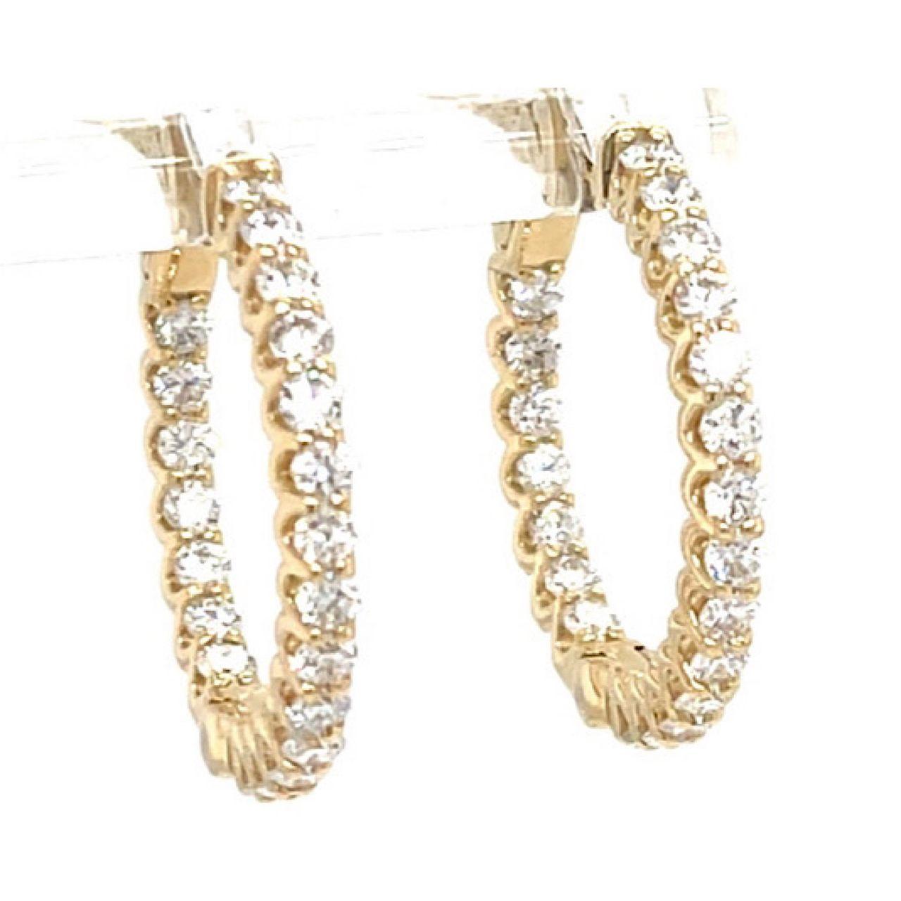 Contemporary 3.42 Carats Diamond Hoop Earrings in 14k Yellow Gold For Sale