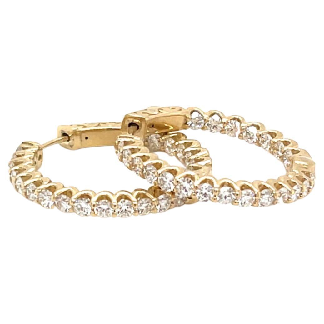 3.42 Carats Diamond Hoop Earrings in 14k Yellow Gold For Sale