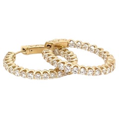 3.42 Carats Diamond Hoop Earrings in 14k Yellow Gold