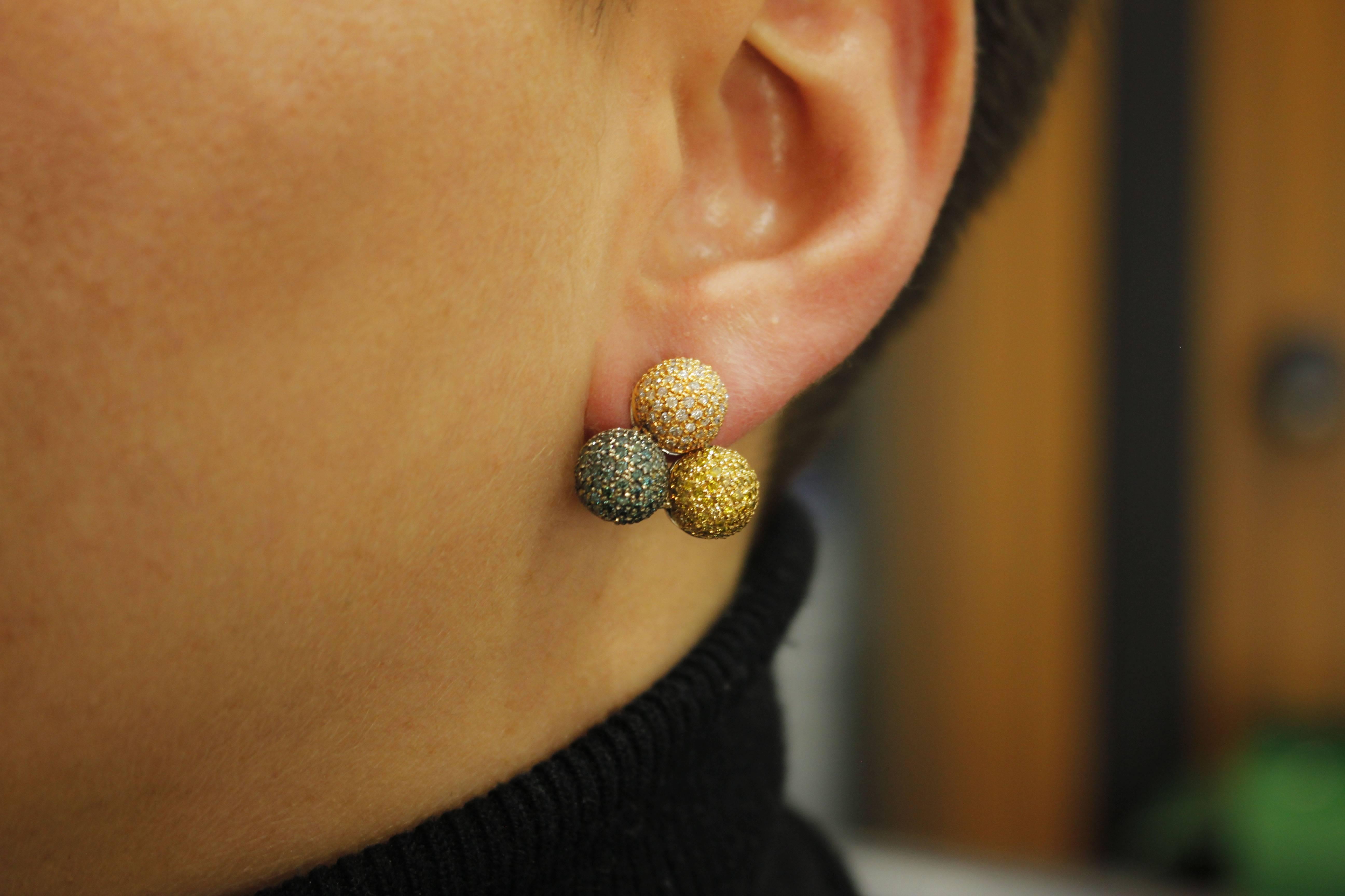  Fancy Diamond, 18 kt  Rose Gold Spheres Earrings In Good Condition For Sale In Marcianise, Marcianise (CE)