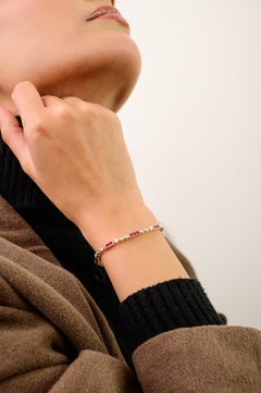 3.42 Ct Square Cut Natural Ruby & Diamond Tennis Bracelet in 18K Yellow Gold