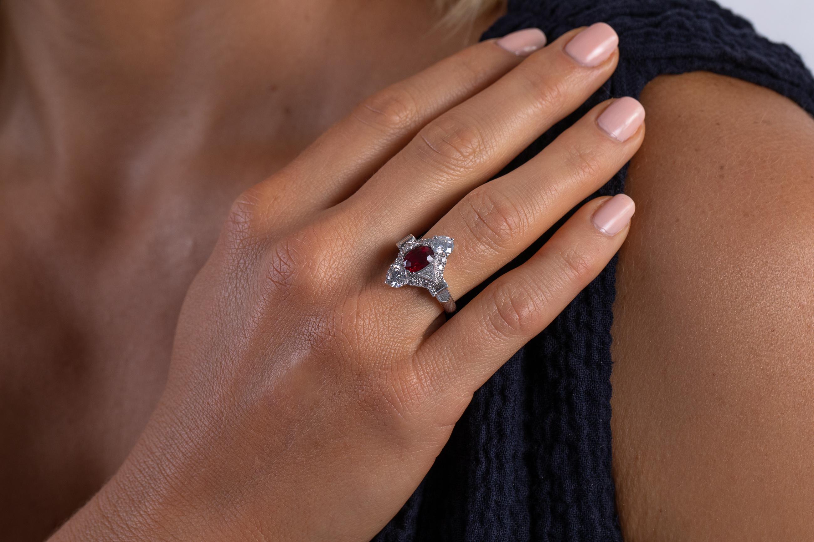 Baguette Cut 3.42 Carat Signature Ruby Diamond Ring For Sale