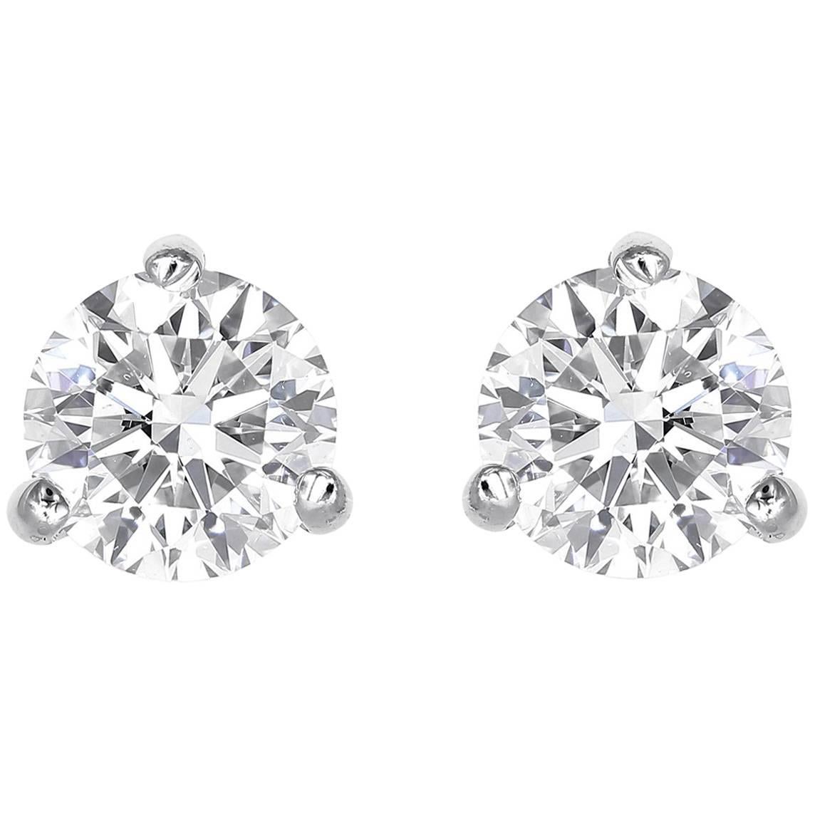 3.42 Total Carat Weight GIA Certified Diamond Stud Earrings H/SI1 For Sale