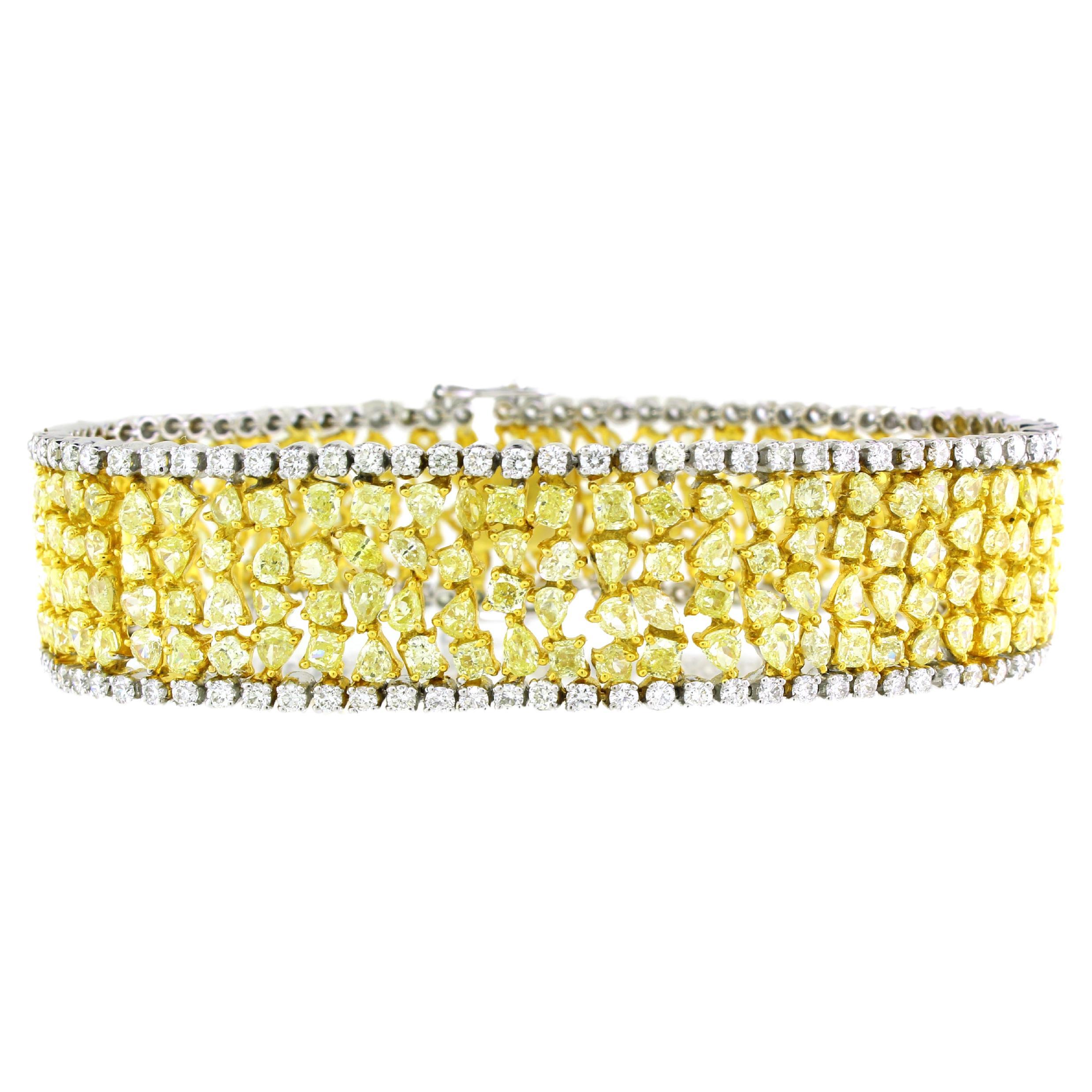 22.98 Carat Fancy Yellow Diamond Cushion Cut Tennis Bracelet For Sale ...