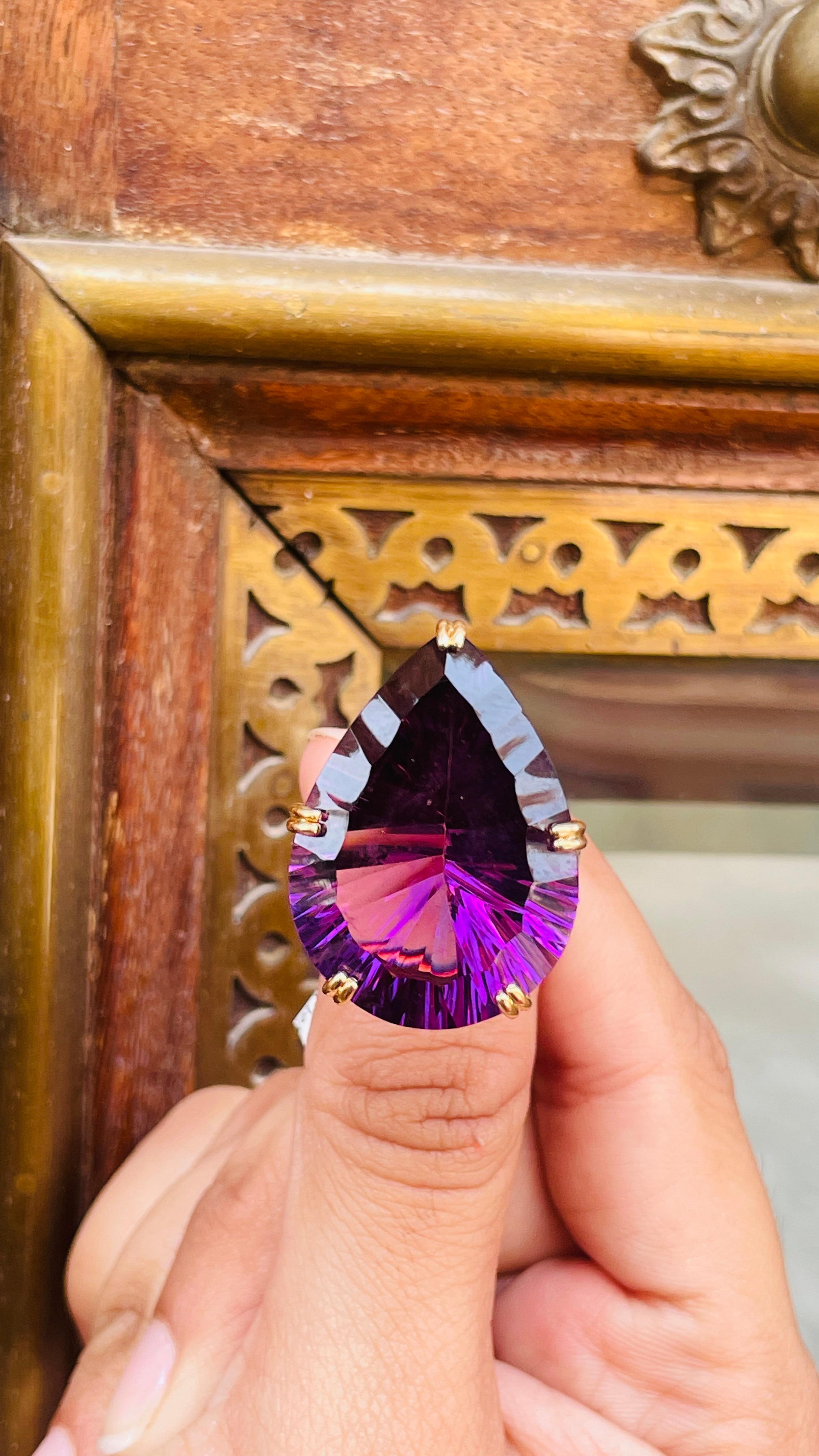 En vente :  34.23 CTW Amethyst Statement Cocktail Ring in 18k Solid Yellow Gold (Bague cocktail en améthyste en or jaune massif) 4