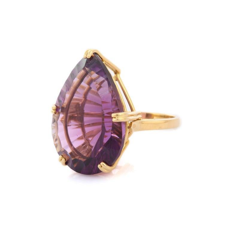 En vente :  34.23 CTW Amethyst Statement Cocktail Ring in 18k Solid Yellow Gold (Bague cocktail en améthyste en or jaune massif) 5