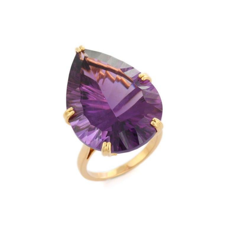 En vente :  34.23 CTW Amethyst Statement Cocktail Ring in 18k Solid Yellow Gold (Bague cocktail en améthyste en or jaune massif) 9