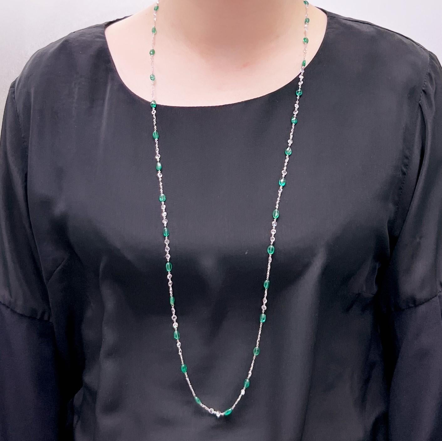 34.24 Carat Emerald & Rose Cut Diamond Necklace / Bracelet on 18K White Gold In New Condition For Sale In Wan Chai District, HK