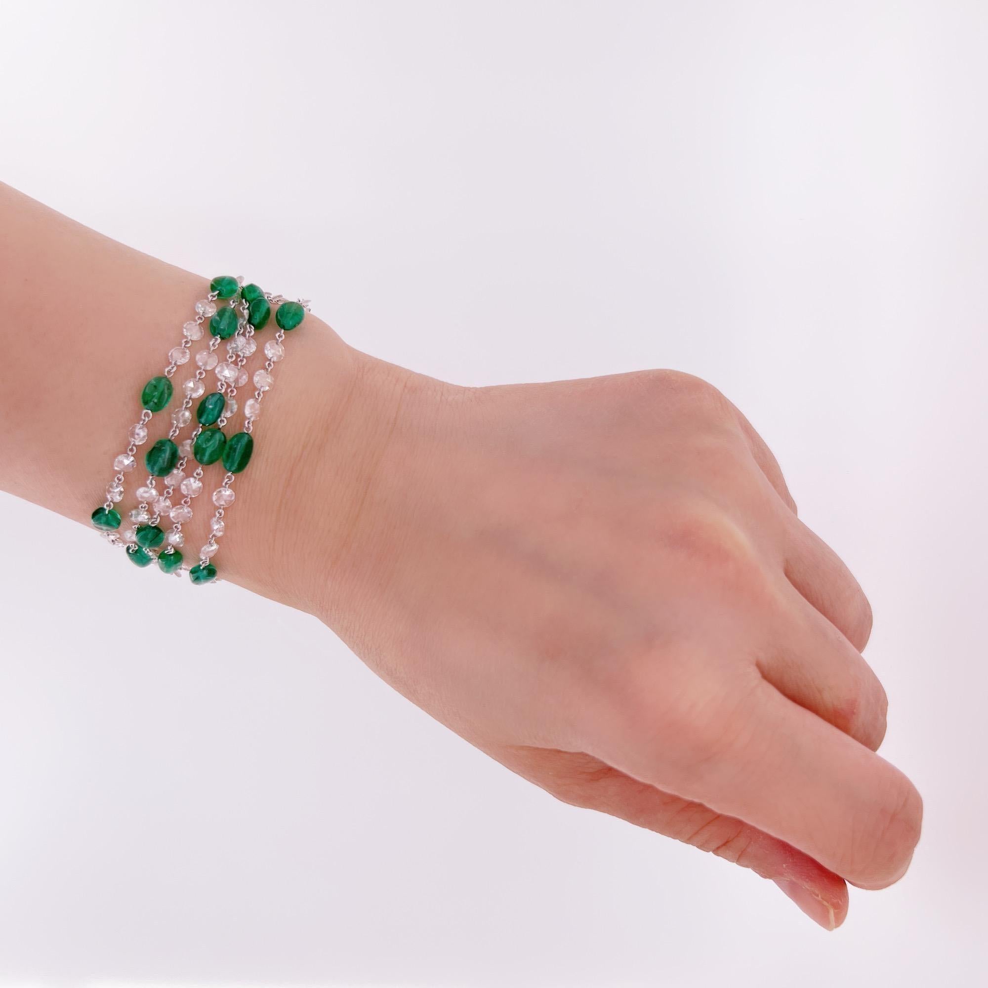 Women's 34.24 Carat Emerald & Rose Cut Diamond Necklace / Bracelet on 18K White Gold For Sale