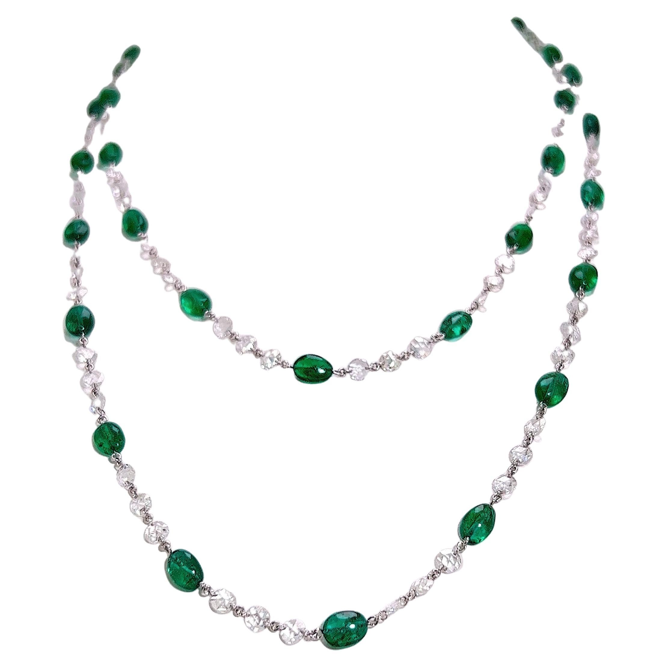 34.24 Carat Emerald & Rose Cut Diamond Necklace / Bracelet on 18K White Gold For Sale