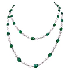 34.24 Carat Emerald & Rose Cut Diamond Necklace / Bracelet on 18K White Gold