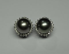 34.25 Carat Tahiti Pearl White Diamond 14 Karat White Gold Earrings