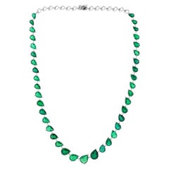 18K White Gold 34.27ct Natural Zambian Emerald Necklace, Bridal Shower Gift
