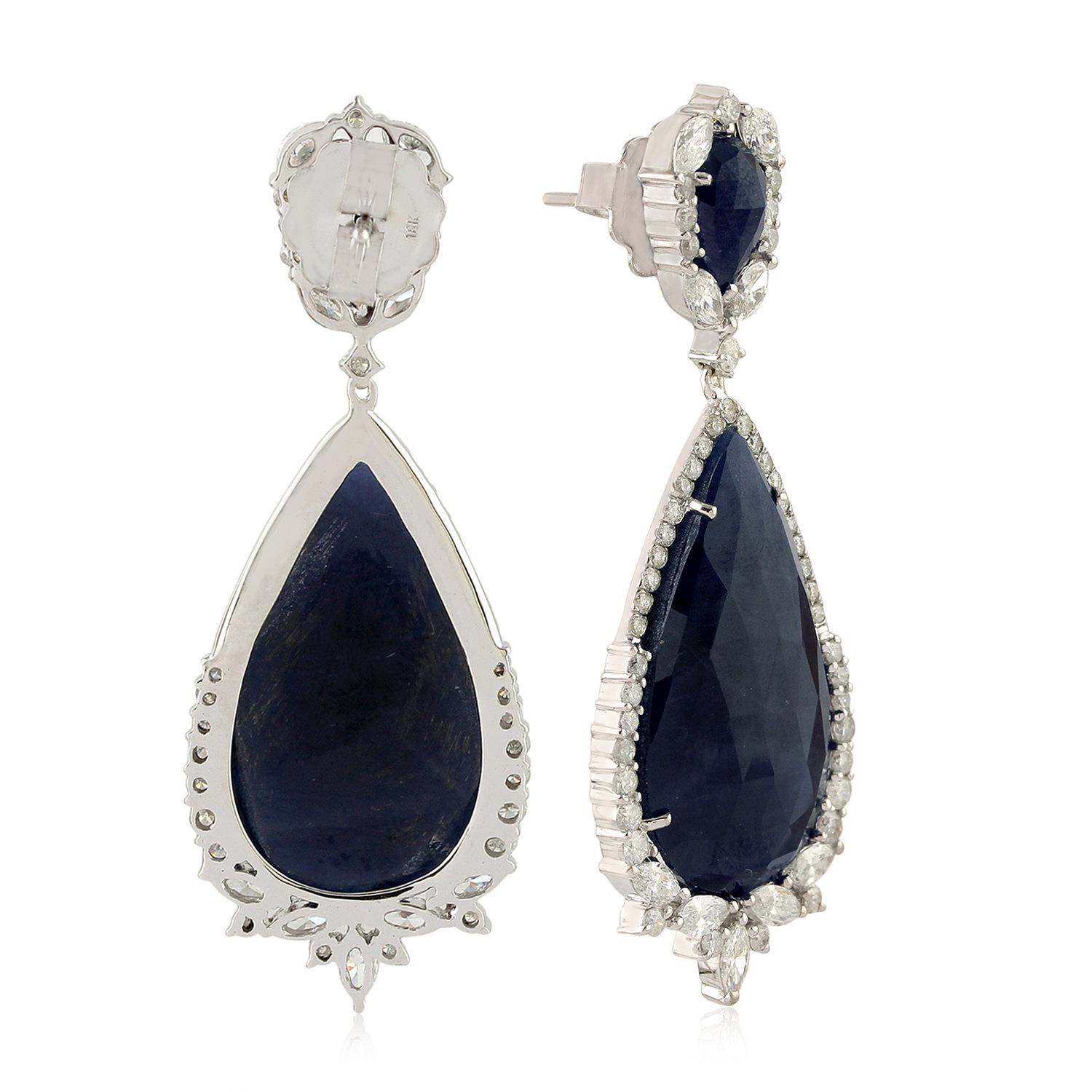 Contemporary 34.29 Carat Blue Sapphire Diamond 18 Karat Gold Earrings For Sale
