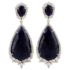 Boucles d'oreilles en or 18 carats avec saphir bleu de 34,29 carats et diamants