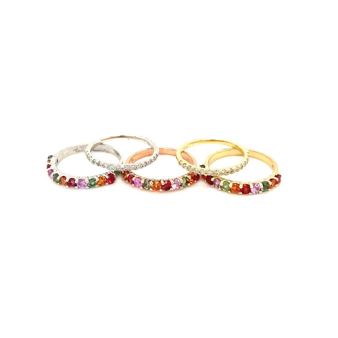 3.42Carat Multi Color Sapphire Diamond Gold Stackable Bands In New Condition For Sale In Los Angeles, CA