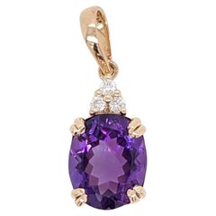 3,42 Karat Amethyst-Anhänger mit Diamant-Akzenten aus massivem 14K Weißgold Oval 11x9 mm