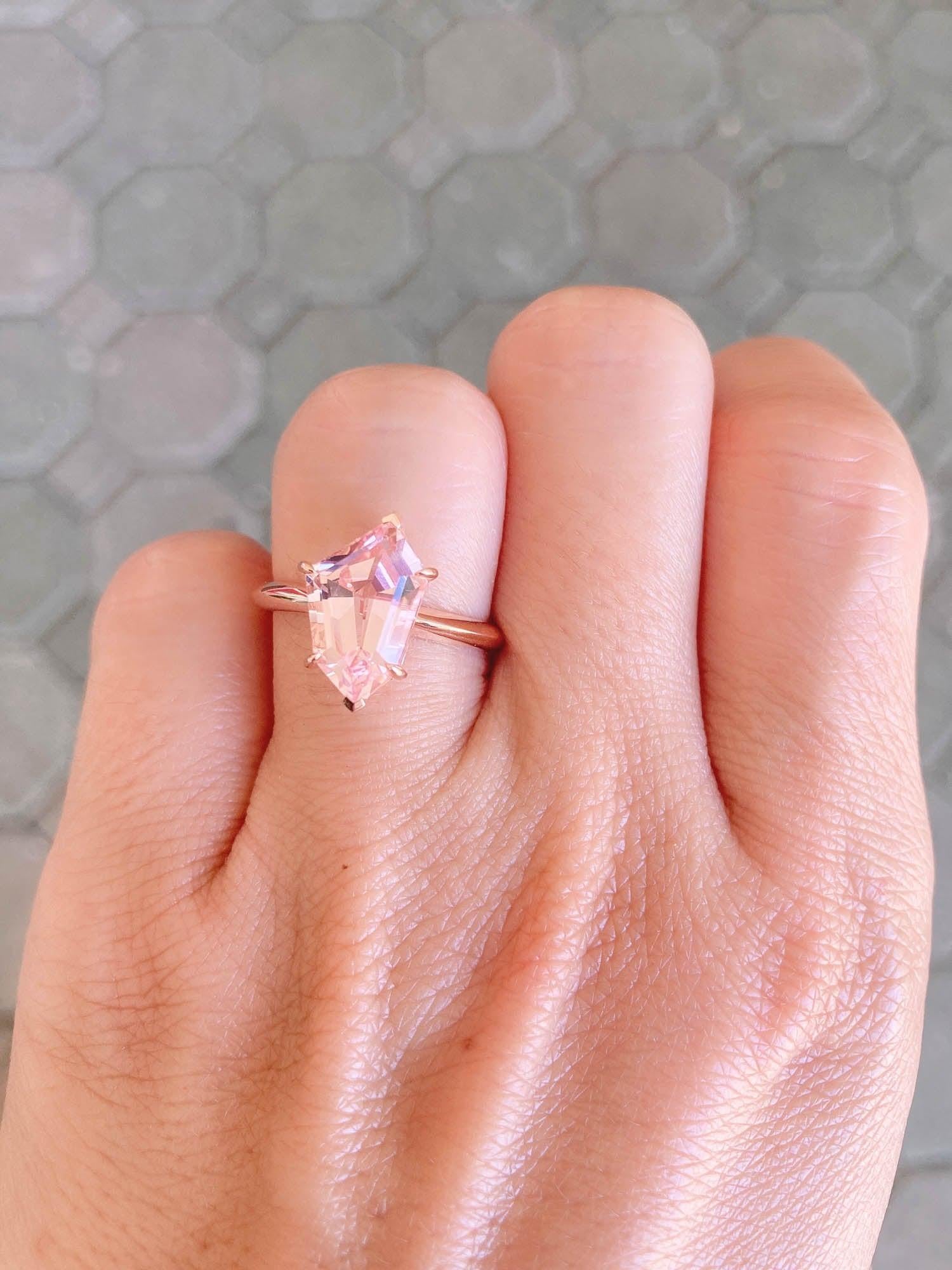 3.42ct Morganite Statement Ring 14K Rose Gold R6407 In New Condition For Sale In Osprey, FL