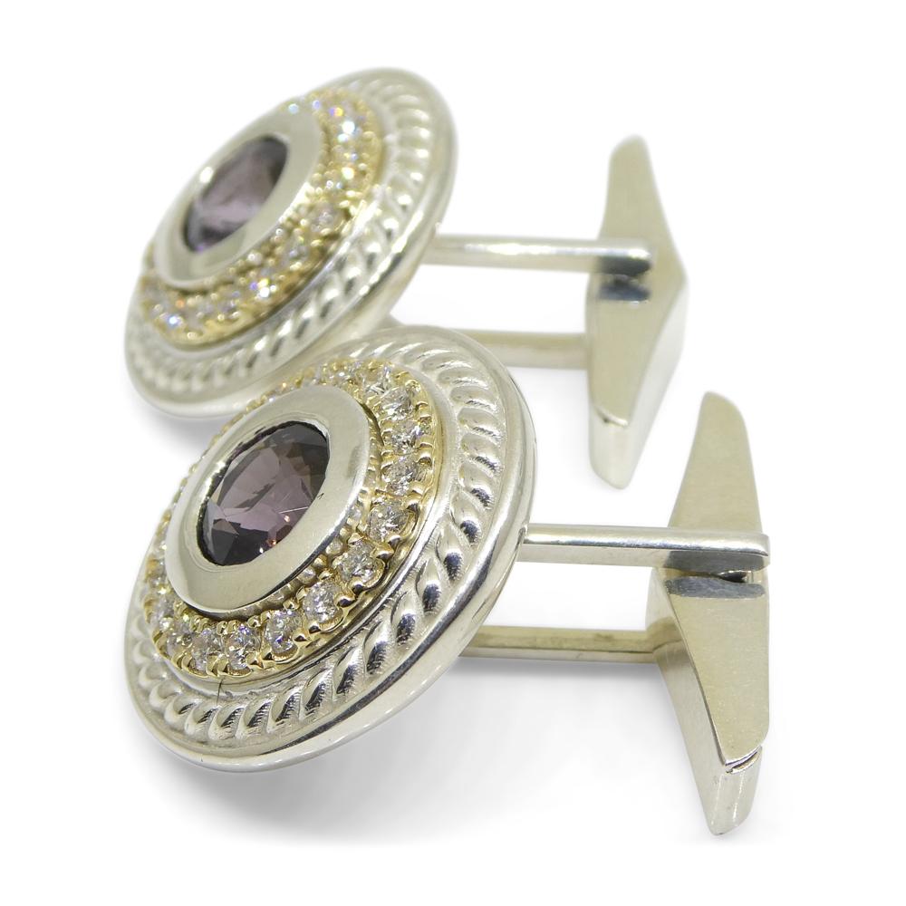 3.42ct Purple Spinel & Diamond Cufflinks set in 925 Sterling Silver and 14k Yell For Sale 4