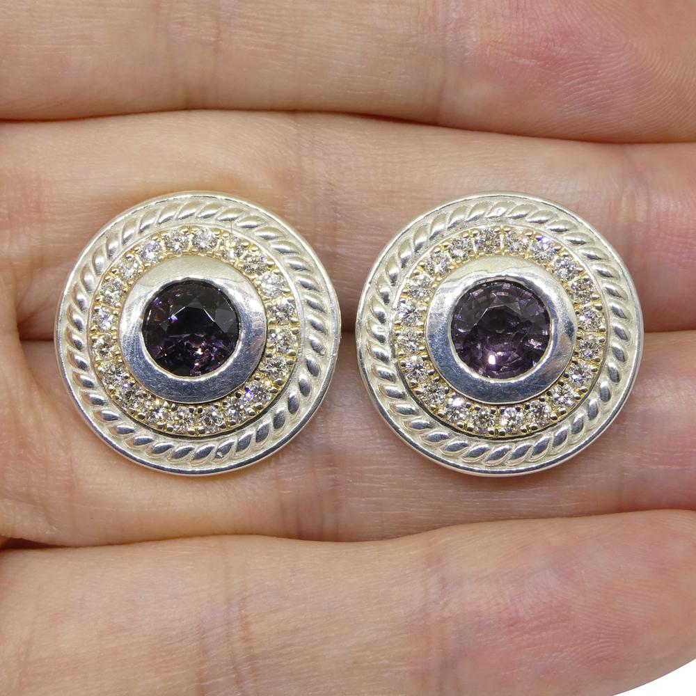 3.42ct Purple Spinel & Diamond Cufflinks set in 925 Sterling Silver and 14k Yell For Sale 6