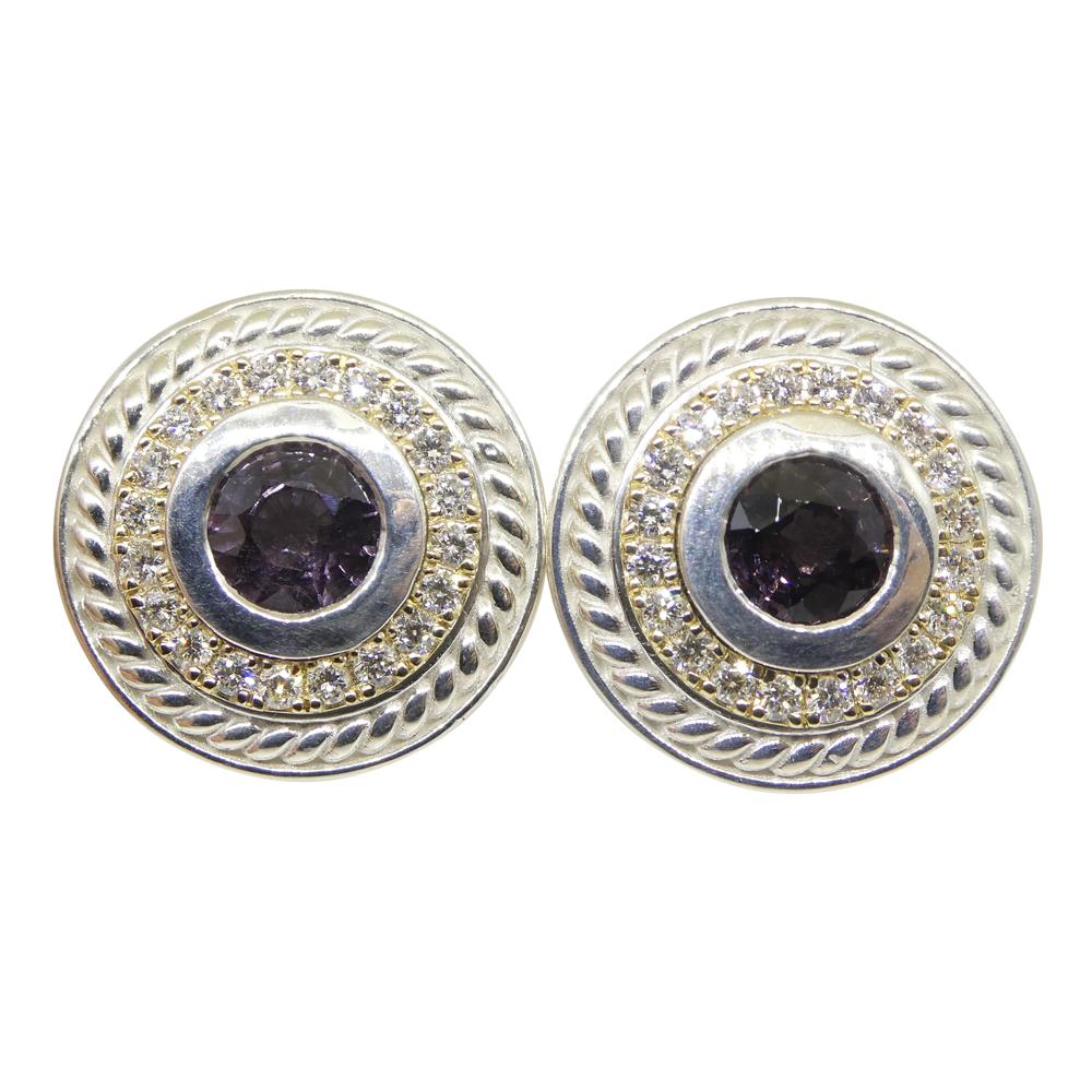 3.42ct Purple Spinel & Diamond Cufflinks set in 925 Sterling Silver and 14k Yell For Sale 7