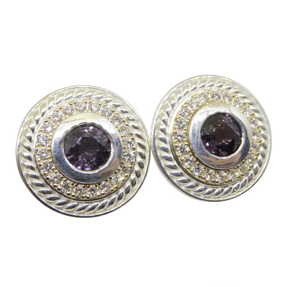 3.42ct Purple Spinel & Diamond Cufflinks set in 925 Sterling Silver and 14k Yell en vente 8