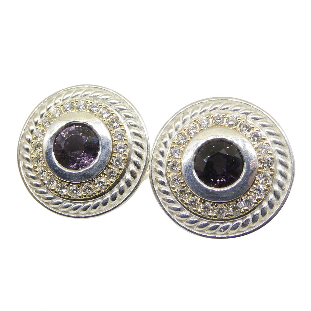 3.42ct Purple Spinel & Diamond Cufflinks set in 925 Sterling Silver and 14k Yell For Sale 9