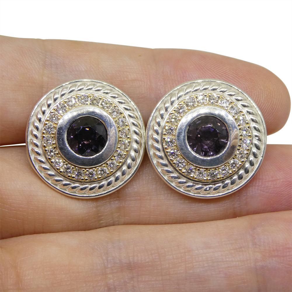 3.42ct Purple Spinel & Diamond Cufflinks set in 925 Sterling Silver and 14k Yell For Sale 11