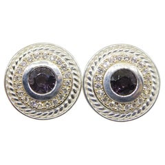 3.42ct Purple Spinel & Diamond Cufflinks set in 925 Sterling Silver and 14k Yell