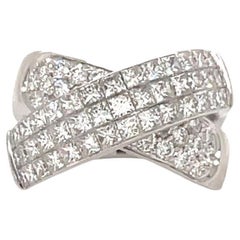 3.42tcw Princess and Round Diamond Invisible Set Crossover Ring 18k White Gold