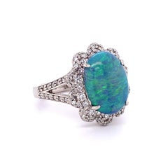 3.43 Carat Dark Gray Opal and Diamond Platinum Ring Estate Fine Jewelry