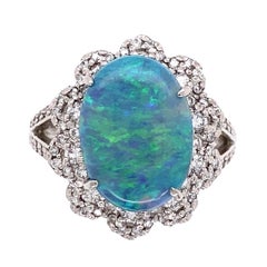 3.43 Carat Dark Gray Opal and Diamond Platinum Ring Estate Fine Jewelry