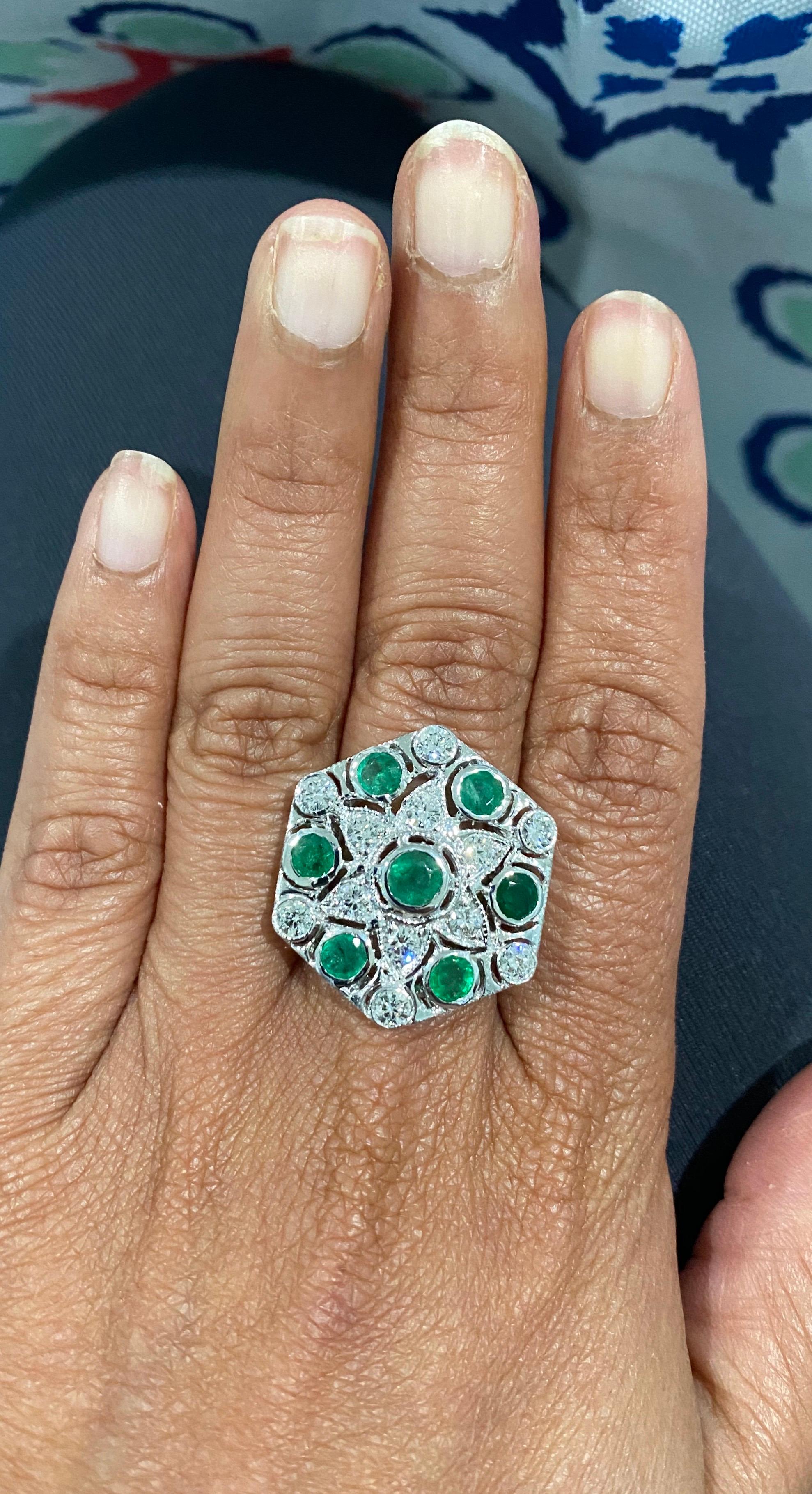 3.43 Carat Emerald Diamond 14 Karat White Gold Cocktail Ring In New Condition For Sale In Los Angeles, CA