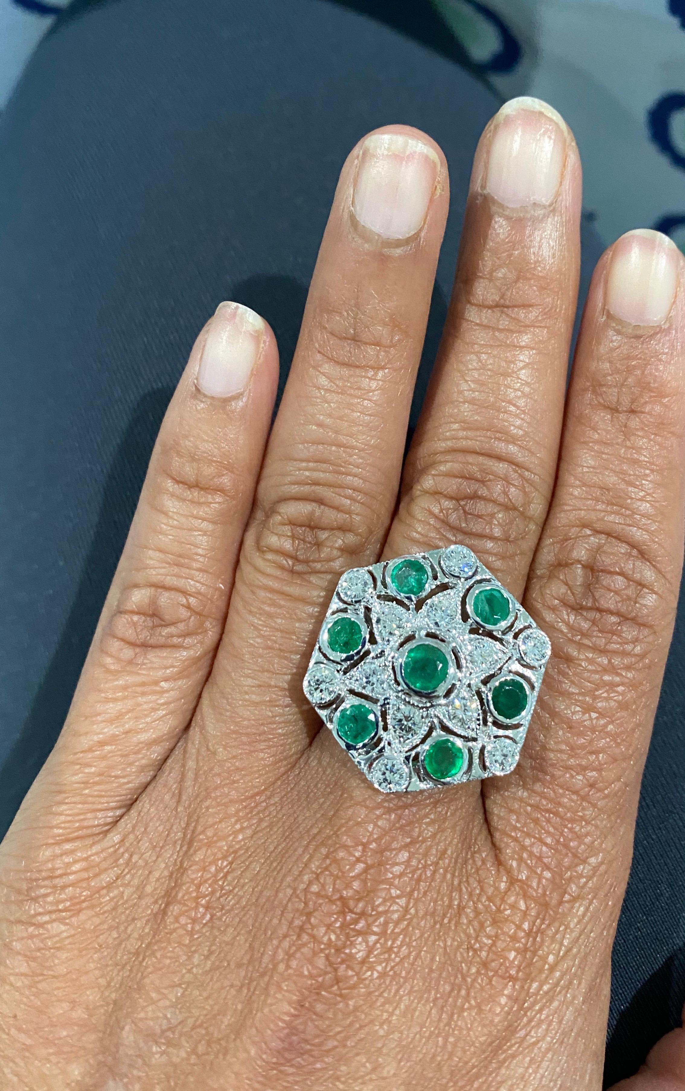 3.43 Carat Emerald Diamond 14 Karat White Gold Cocktail Ring For Sale 1