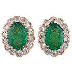 3.43 Carat Emerald Diamond Earring Studded in 18 Karat Yellow Gold