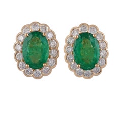 3.43 Carat ZAMBIAN  Emerald Diamond Earring Studded in 18 Karat Yellow Gold